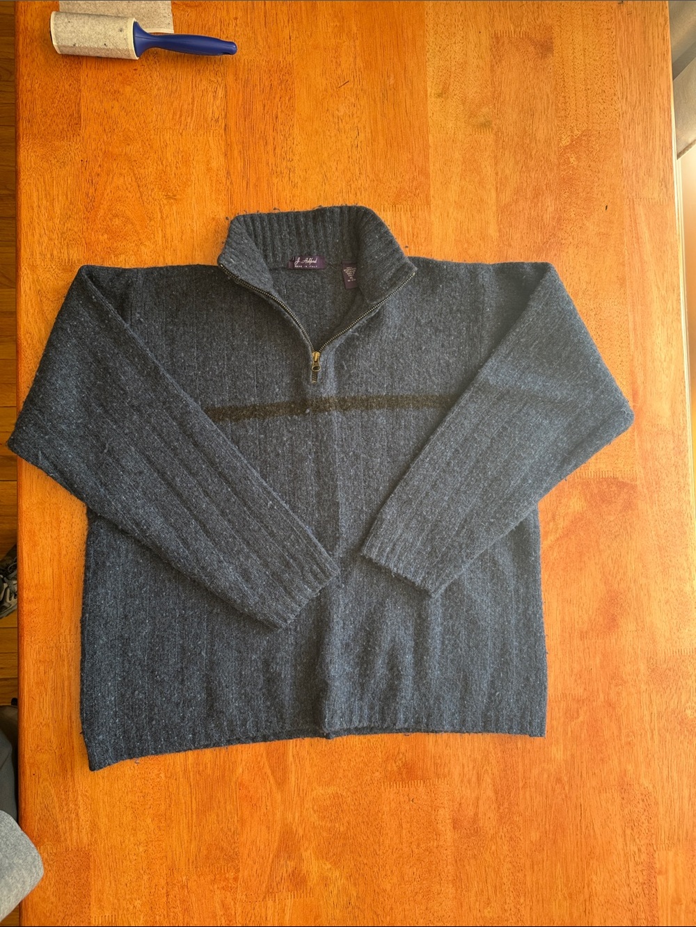 J Ashford Men's XL Half-Zip Knit Sweater - Dark Blue Made in Italy